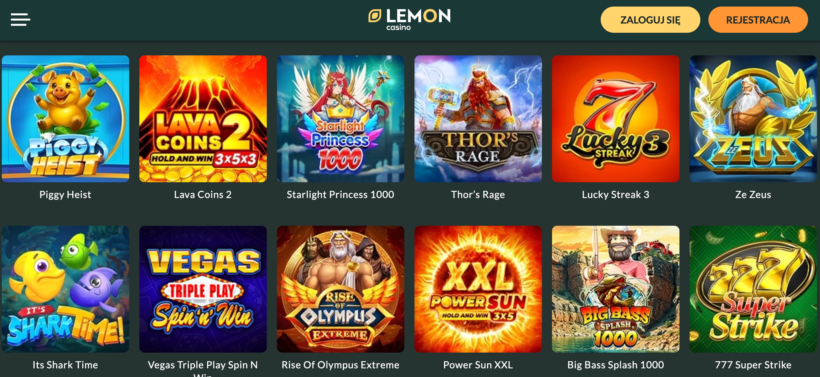 Oferta gier dostępnych w Lemon Casino